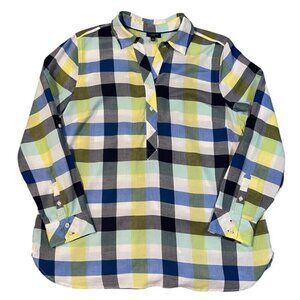 TALBOTS PLAID BUTTON-UP BLOUSE – SIZE LARGE PETITE